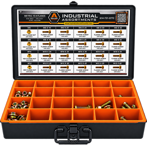 Metric 10.9 Non-Serrated Flange Screw & Nut Assortment - 640 Piece