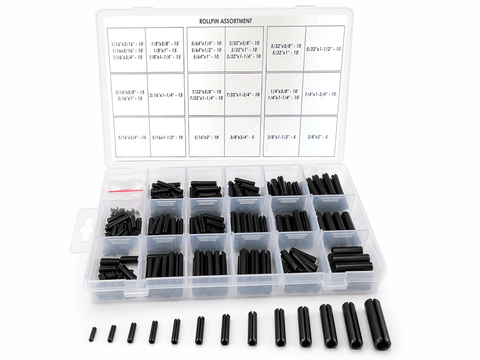 Roll Pin Assortment Kit-1/16" to 3/8", High Carbon Steel, Black Oxide Finish, 315 PCS with Organized Storage Case