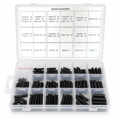 Roll Pin Assortment Kit-1/16" to 3/8", High Carbon Steel, Black Oxide Finish, 315 PCS with Organized Storage Case